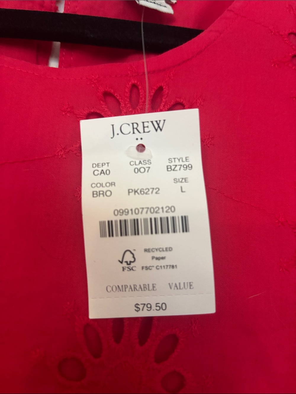 J. Crew Bright Red Eyelet Sleeveless Tank - Picture 2 of 3